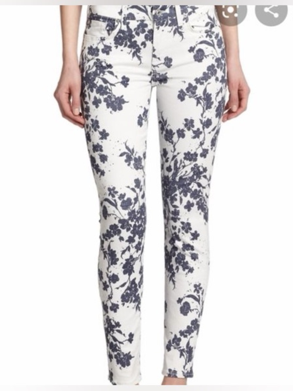 7 For All Mankind White Blue Floral Print Skinny Jeans Women’s 28 Stretch Ankle
